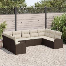 Rantry 9-teiliges Garten-Sofa-Set mit Kissen Braun Poly-Rattan, 2-Sitzer Garten-Sofa mit Stauraum & Kissen Braun Poly-Rattan Gartenlounge Model3354867
