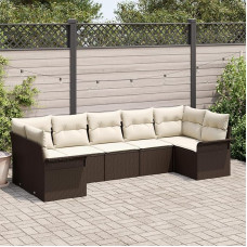 Rantry 7-teiliges Garten Sofa Set mit Kissen Braun Poly Rattan, 2-Sitzer Garten Sofa mit Stauraum & Kissen Braun Poly Rattan Gartenlounge Model3354177