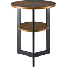 PADMA HOUSE Round Coffee Table, Tea Table, Double Decker Side Table, Sofa Table for Living Room, with Metal Legs 64 x 64 x 61 cm (Rustic Brown, 49 x 49 x 60 cm)