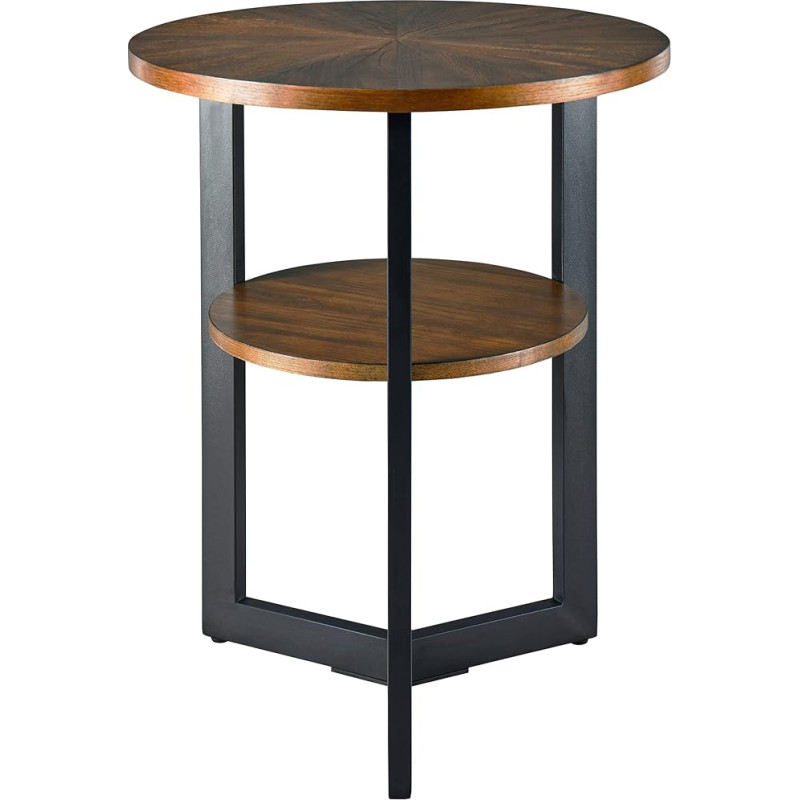 PADMA HOUSE Round Coffee Table, Tea Table, Double Decker Side Table, Sofa Table for Living Room, with Metal Legs 64 x 64 x 61 cm (Rustic Brown, 49 x 49 x 60 cm)