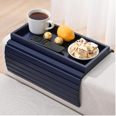 YUBAMIN Bamboo Sofa Arm Tray, Anti Drip Couch Arm Rest, Foldable Sofa Armrest Tray, Couch Arm Table for Food, Drinks, Snacks, Remote Control, Cell Phone, Drink Holder, Back