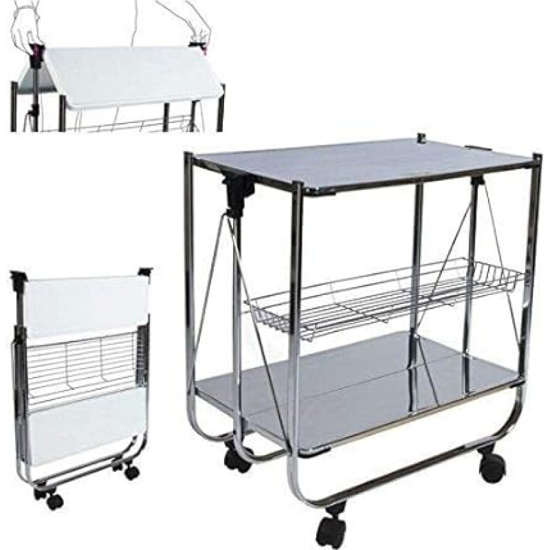 Kitchen Trolley Cart with Shelves & Drawer Folding Inox. 26,77x15,75x27,55”