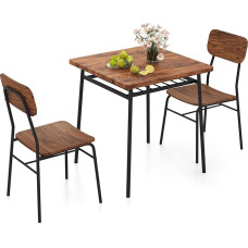 COSTWAY Bar Table Set 3-Piece Dining Table with 2 Chairs, Small Dining Set with Storage Shelf & Metal Frame, Kitchen Bar Seating Set, Kitchen Table for Kitchen, Dining Room and Bistro