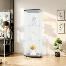 jeerbly Glass Display Cabinet in Black (42 x 36 x 125 cm) with 3 Glass Shelves and 1 Tempered Glass Door, Model Car Display Cabinet, Collector's Display Cabinet, Living Room Cabinet, Shelf Wall Glass