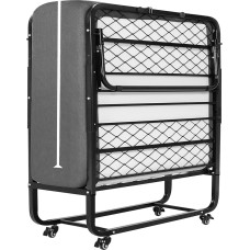 DICTAC Folding Bed 90 x 200 cm Adult Guest Bed Foldable with Approx. 13 cm Thick Memory Foam Mattress Foldable Metal Bed Stable with Wheels Easy to Carry and Assemble up to 200 kg Load Capacity