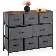 Relaxdays Industrial Chest of Drawers HBT: 78.5 x 100 x 30 cm, 8 Drawers, Fabric & Metal, Wood Look, Sideboard, Grey/Brown