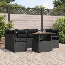 Rantry 7-teiliges Garten-Sofa-Set mit Kissen schwarzes Poly-Rattan, 2-Sitzer Garten-Sofa mit Stauraum & Kissen schwarzes Poly-Rattan Gartenlounge Model3358403
