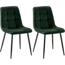 CLP Tilde Dining Room Chairs, Padded Kitchen Chairs with Quilted Cover, Upholstered Chairs with Metal Frame, Maximum Load 150 kg, Colour: Green, Material: Velvet, Set of 2