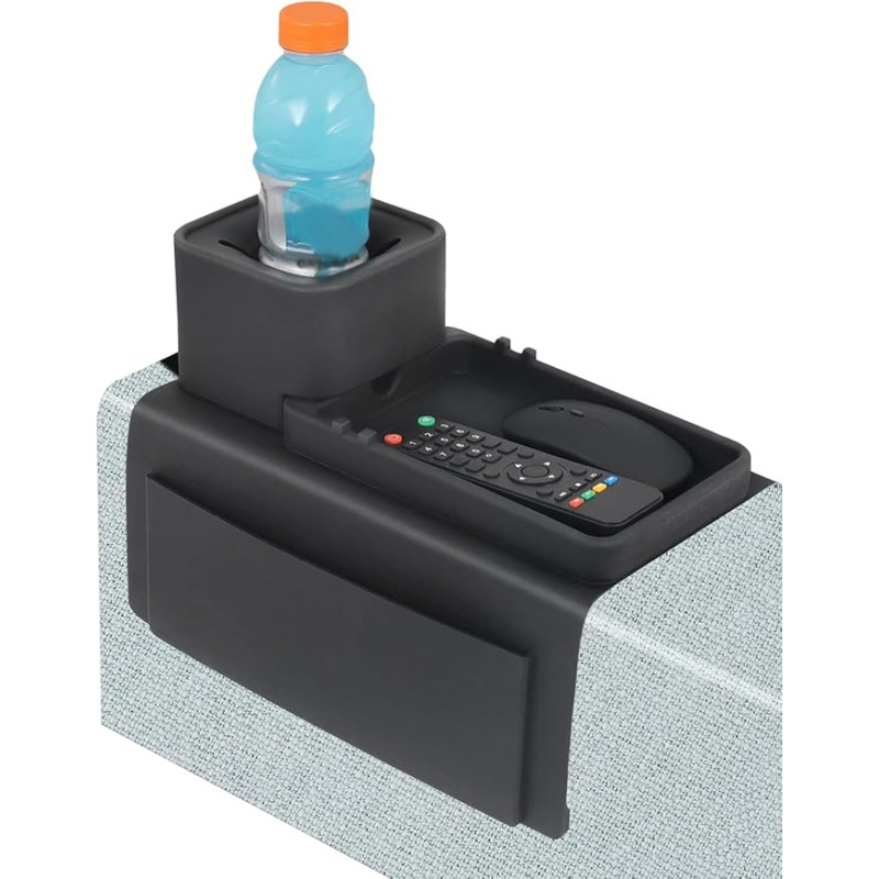 Ruiqas Sofa Armrest Tray Silicone Non-Slip and Anti-Spill Couch Cup Holder with Side Pockets Large Capacity Holder for Drinks Phone Remote Control Snacks