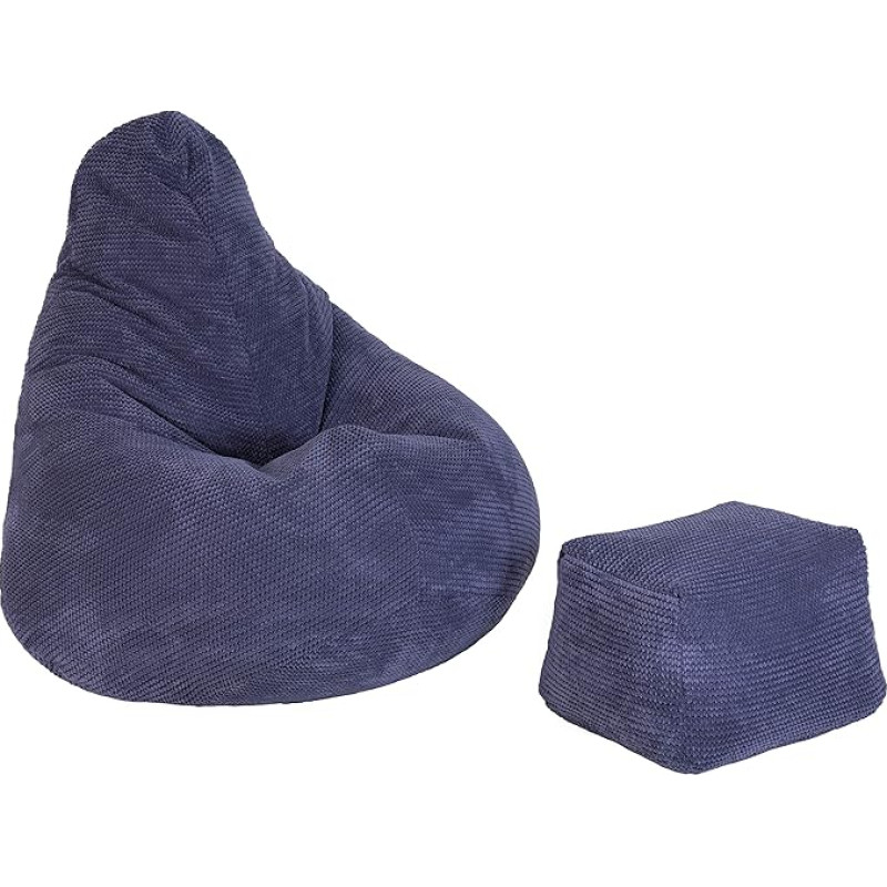 Loft 25 Cord Bean Bag with Footstool - Gaming Bean Bag with Filling, Comfortable Bean Bag, Adult Bean Bag with Backrest, Bean Bag Chair (Purple, Bean Bag + Footstool)