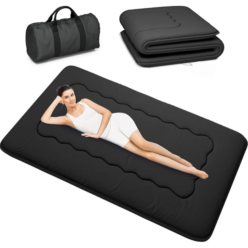 Kiseely Japanese Futon Mattress, Foldable Tatami Mat, Portable Sleeping Mat with Bag and Strap, Floor Mattress, Thickened Sleeping Mattress, Camping Mattress (Black YU1, 90 x 200 cm)