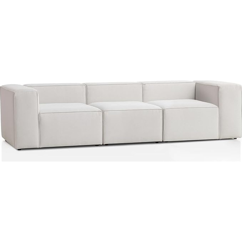 Genua Modular Sofa 3-Seater, Individually Combinable Living Landscape Consisting of Seat Element with Arm Parts Left and Right + Seat Element without Arm Part - Durable Furniture Fabric, White
