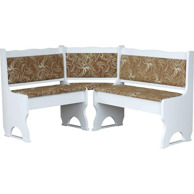 k koma Corner Bench Upholstery Pine Wood White Colour with Padding Solid Wood - Light Flower (120 x 120)