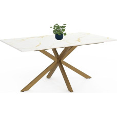 IDMarket - Alix 8 Seater Rectangular Dining Table - Spider Base - Brass and Top - Marble Effect - Alaska White - 160cm