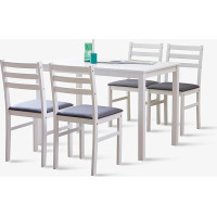 Livinia Seattle 5-Piece Wooden Dining Table Set for 4 People, Modern Farmhouse Kitchen Dining Set with Solid Wood Ladder Backrest, Chairs for Small Space (White)