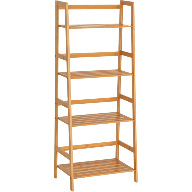HOMCOM Bookcase Standing Shelf with 4 Levels Bamboo Storage Shelf Office Shelf for Living Room, Bedroom, Office, Nature