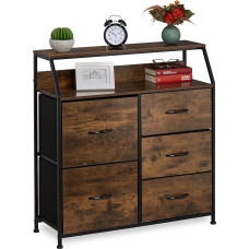 Relaxdays Chest of Drawers, 5 Drawers, 2 Shelves, Books & Decoration, Industrial Shelf Chest of Drawers, H x W x D: 87 x 84 x 32 cm, Brown/Black