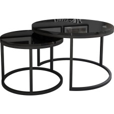 lukmebel Round Coffee Table - CIRI 2-in-1 - Round Side Table - Coffee Table - Industrial Decoration - Decorative Living Room - Small Side Table - Sofa Table - Small Table - Black, High Gloss