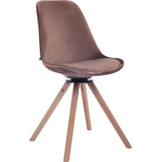 CLP Troyes Round Dining Room Chair with High-Quality Seat Padding, Recliner Chair with Sturdy Wooden Frame, Rotatable, Seat Height 48 cm, Colour: Brown, Frame Colour: Natural