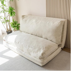 MAXYOYO Bean Bag Bed, Foldable Corduroy Sofa Bed, Floor Mattress for Adults, Extra Thick, 6-Fold Floor Couch for Bedroom, Living Room, Beige, 100 x 240 cm