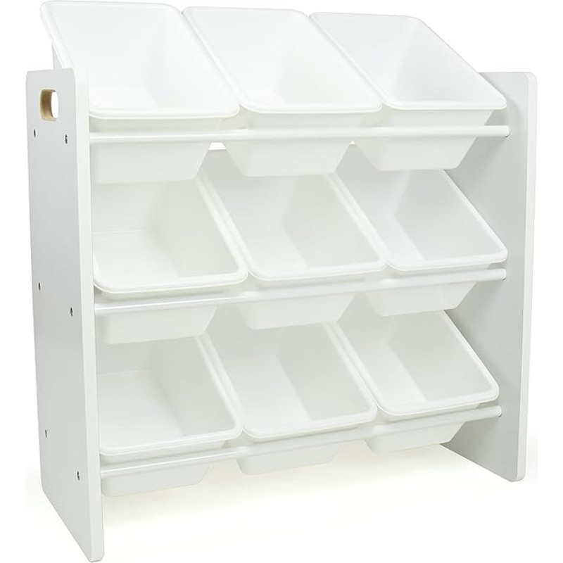 Humble Crew WO517 Children's Shelf, Wooden Toy Shelf Organiser with 9 Storage Boxes, Grey/White