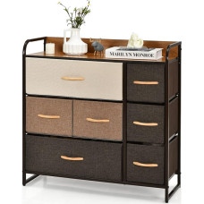 COSTWAY Chest of Drawers with 7 Drawers, Large Cabinet with Folding Fabric Drawers, with Sturdy Steel Frame & Wooden Top for Hallways, Bedrooms, Children's Rooms