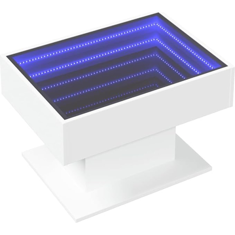 vidaXL LED Coffee Table, Side Table with LED Infinity Mirror, Coffee Table, Sofa Table for Living Room, Living Room Table, White Wood Material