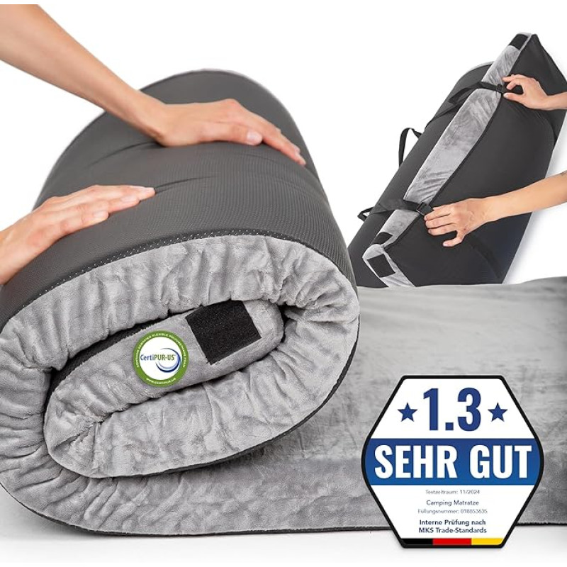 MKS Portable Camping Mattress, Memory Foam Camping Mattress, Lightweight Floor Mattress, Sleeping Mat with Waterproof Coating, Sleeping Mattress, Sleeping Mat for Camping, Folding Mattress 90 x 200 cm