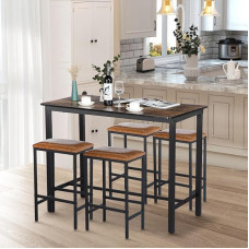 buybyroom Dining Table and Chair Set 5-Piece Vintage Wood Grain Dining Table with 4 Padded Chairs, Black Metal Table Legs, Chair Legs, Suitable for Kitchen, Living Room, Dining Room, 120 x 60 x 90.5