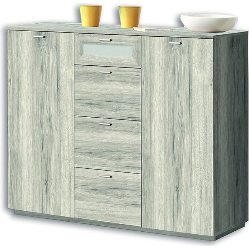 FORTE Nexus Chest of Drawers with 2 Doors and 4 Drawers, Wooden, Sand Oak, 54 x 98.8 x 119.6 cm