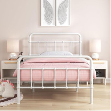 Zinus Florence 90 x 190 cm - 30 cm High - Single Bed - Platform Metal Bed Frame with Headboard and Footboard - White