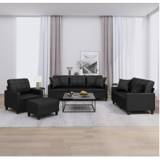 SECOLI Sofa Set 3 2 1 Living Room Sofa Sets 3-2-1 Living Room Set Couch Lounge Couch Sofa Couch for Living Room 4-Piece Black Faux Leather