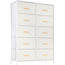 LLappuil Cream White Bedroom Chest of Drawers 10 Drawers Faux Leather Drawer Dresser with Luxury Gold Handles Wooden Top for Closet Hallway Entrance