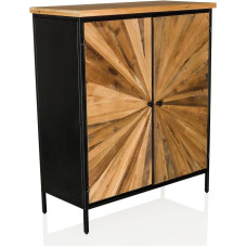 hjh LIVING SANTJAGO Black Sun XL Solid Wood Chest of Drawers Double Door for Living Room Bedroom Hallway Storage Cabinet 80 x 34.5 x 94 cm