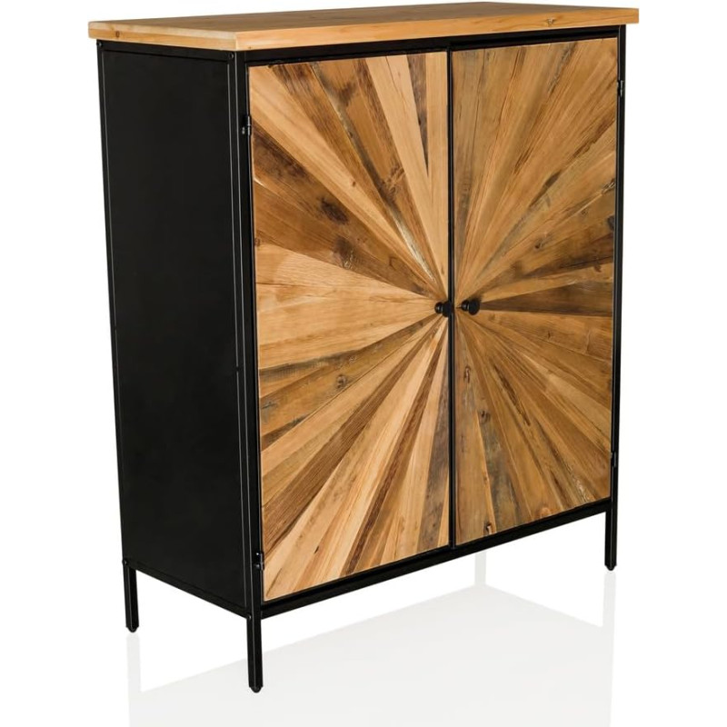 hjh LIVING SANTJAGO Black Sun XL Solid Wood Chest of Drawers Double Door for Living Room Bedroom Hallway Storage Cabinet 80 x 34.5 x 94 cm