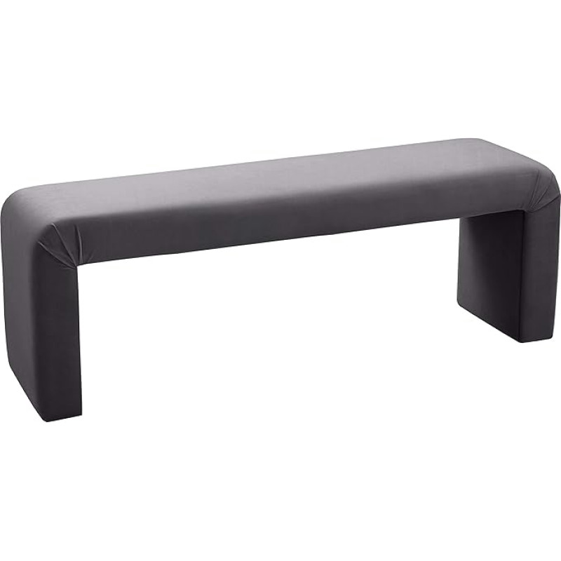 Meridian Furniture Minimalist Collection Modern | Modern Velvet Upholstered Bench, 134.6 x 37.5 x 46.4 cm (W x D x H), Grey