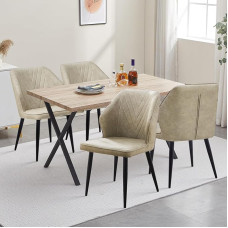 CLIPOP Dining Room Group with Dining Table and 4 Faux Leather Dining Chairs, Wood, Rectangular Dining Table, 140 x 80 cm, with Padded Dining Room Chairs for Dining Room, Oak Dining Table + 4 Cream