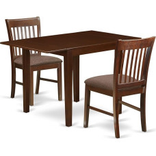 East West Furniture NDNO3-MAH-C 3-Piece Dining Set for Small Spaces, Includes a Dropleaf Rectangular Dining Table and 2 Linen Fabric Kitchen Dining Chairs, 30 x 48 Inch, Mahogany