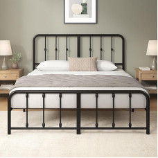 Zinus Florence Double Bed 160 x 190 cm - Bed 160 x 190 cm - Bed Frame with Metal Headboard and Footboard - Height 35 cm - Metal Slatted Frame Included - Storage Space Below - Black