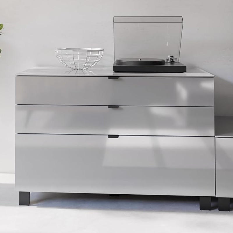 FORTE Poole Sideboard 110, Sideboard with 3 Large Drawers, Modern Chest of Drawers, Wood Composite, Grey, 110.1 cm Wide x 73.1 cm High x 52.5 cm Deep