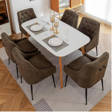 LONXIU Dining Room Chairs Set of 6 with 13 cm Cushion and Rear Lever, Metal Legs, Kitchen Chair, Modern Design, for Kitchen, Dining Room, Living Room, Bedroom (Green)