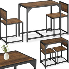 tectake 3-Piece Industrial Design Dining Set for 2 People Made of Wood + Metal, Dining Room Set with Dining Table and 2 Chairs, Black Metal Frame (Industrial Dark Brown)