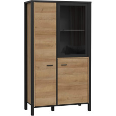 FORTE HIGH ROCK Display Cabinet with 2 Doors and 1 Glass Door, Composite Wood, Black/Riviera Oak, 86.3 x 152.3 x 40.2 cm