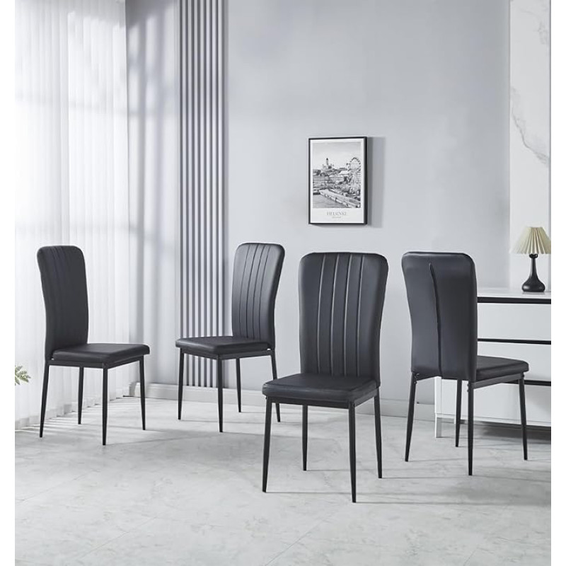 Hallowood Furniture Cullompton Dining Chairs Set of 4 Upholstered Black Faux Leather Dining Chairs with Solid Backrest and Sturdy Metal Legs for Home, Office and Cafe