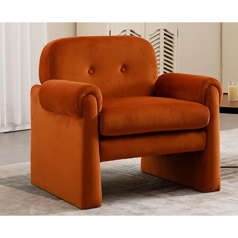DAYALANE Armchair Wing Chair with Curved Armrests, Lounge Chair with Wide Velvet Seat, Upholstered Chair, Accent Chair, Club Chair, TV Chair for Living Room, Bedroom, Reading Corners, Orange