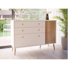 Forte Harllson Easy Assembly EasyKlix Chest of Drawers White with Wood Decor: Mauvella Oak, 120 130, Sideboard, 2 Drawers 2 Doors, Mid Century, 125 cm Wide x 86 cm High x 41 cm Deep