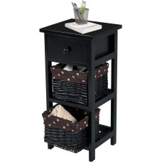 COSTWAY Bedside Table, Basket Chest of Drawers, Drawer Shelf for Bedroom and Living Room (Black)