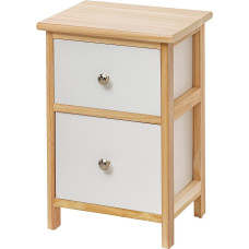 Baroni Home Bedside Table, Living Room and Bedroom Cabinet, Multi-Purpose Cabinet, Natural Wood with 2 White Drawers, Dimensions 30 x 24 x 43 cm