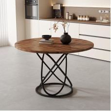 GOLDFAN Round Dining Table in Brown/Black Kitchen Table Large Wooden Table for 4-6 People Dining Room Table Wood for Home Dining Room Living Room 120 cm