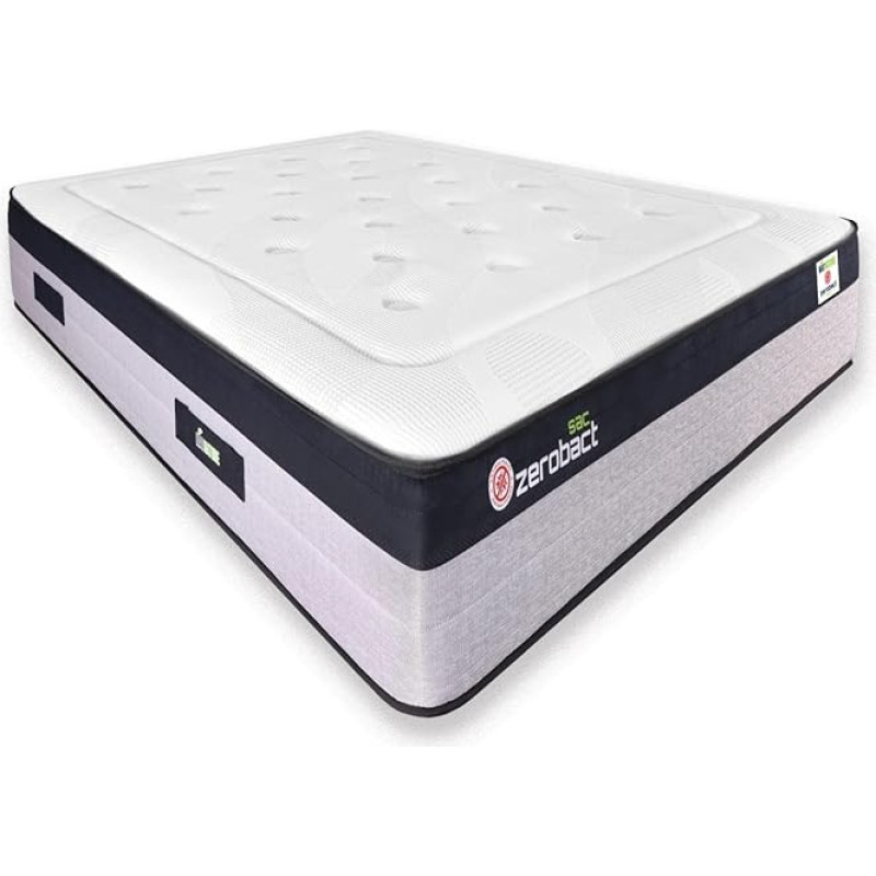Matnature Zerobact Sac Viscoelastic Mattress Pocket Springs, High Strength and Premium Adaptability, Height 30 cm, Non-Slip and Antibacterial (80 x 190 cm)